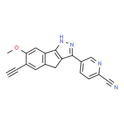 ChemSpider 2D Image | 5-(6-Ethynyl-7-methoxy-1,4-dihydroindeno[1,2-c]pyrazol-3-yl)-2-pyridinecarbonitrile | C19H12N4O