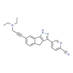 ChemSpider 2D Image | 5-{7-[3-(Diethylamino)-1-propyn-1-yl]-1,4-dihydroindeno[1,2-c]pyrazol-3-yl}-2-pyridinecarbonitrile | C23H21N5