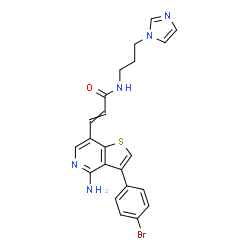 ChemSpider 2D Image | 3-[4-Amino-3-(4-bromophenyl)thieno[3,2-c]pyridin-7-yl]-N-[3-(1H-imidazol-1-yl)propyl]acrylamide | C22H20BrN5OS