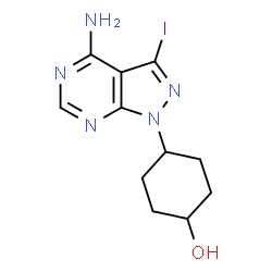 ChemSpider 2D Image | 4-(4-Amino-3-iodo-1H-pyrazolo[3,4-d]pyrimidin-1-yl)cyclohexanol | C11H14IN5O