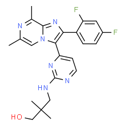 ChemSpider 2D Image | 3-({4-[2-(2,4-Difluorophenyl)-6,8-dimethylimidazo[1,2-a]pyrazin-3-yl]-2-pyrimidinyl}amino)-2,2-dimethyl-1-propanol | C23H24F2N6O