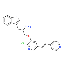 ChemSpider 2D Image | 1-({2-Chloro-5-[2-(4-pyridinyl)vinyl]-3-pyridinyl}oxy)-3-(1H-indol-3-yl)-2-propanamine | C23H21ClN4O