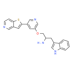 ChemSpider 2D Image | 1-(1H-Indol-3-yl)-3-{[5-(thieno[3,2-c]pyridin-2-yl)-3-pyridinyl]oxy}-2-propanamine | C23H20N4OS