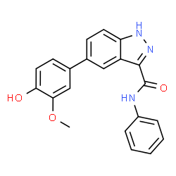 ChemSpider 2D Image | 5-(4-Hydroxy-3-methoxyphenyl)-N-phenyl-1H-indazole-3-carboxamide | C21H17N3O3