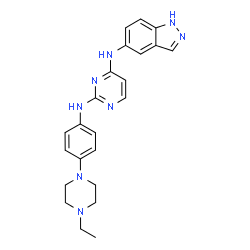 ChemSpider 2D Image | N~2~-[4-(4-Ethyl-1-piperazinyl)phenyl]-N~4~-(1H-indazol-5-yl)-2,4-pyrimidinediamine | C23H26N8