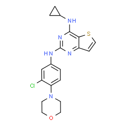 ChemSpider 2D Image | N~2~-[3-Chloro-4-(4-morpholinyl)phenyl]-N~4~-cyclopropylthieno[3,2-d]pyrimidine-2,4-diamine | C19H20ClN5OS