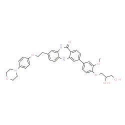 ChemSpider 2D Image | 3-[4-(2,3-Dihydroxypropoxy)-3-methoxyphenyl]-8-{2-[4-(4-morpholinyl)phenoxy]ethyl}-5,10-dihydro-11H-dibenzo[b,e][1,4]diazepin-11-one | C35H37N3O7