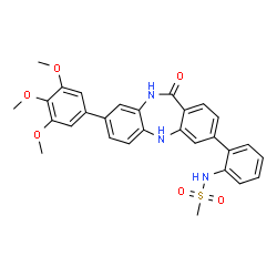 ChemSpider 2D Image | N-{2-[11-Oxo-8-(3,4,5-trimethoxyphenyl)-10,11-dihydro-5H-dibenzo[b,e][1,4]diazepin-3-yl]phenyl}methanesulfonamide | C29H27N3O6S