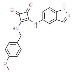 ChemSpider 2D Image | 3-(1H-Indazol-5-ylamino)-4-[(4-methoxybenzyl)amino]-3-cyclobutene-1,2-dione | C19H16N4O3