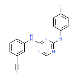ChemSpider 2D Image | 3-({4-[(4-Fluorophenyl)amino]-1,3,5-triazin-2-yl}amino)benzonitrile | C16H11FN6