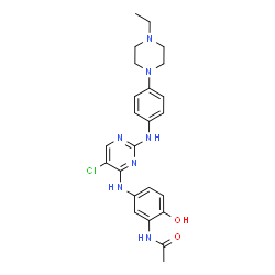 ChemSpider 2D Image | N-{5-[(5-Chloro-2-{[4-(4-ethyl-1-piperazinyl)phenyl]amino}-4-pyrimidinyl)amino]-2-hydroxyphenyl}acetamide | C24H28ClN7O2
