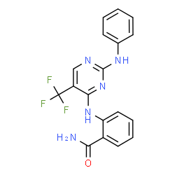 ChemSpider 2D Image | 2-{[2-Anilino-5-(trifluoromethyl)-4-pyrimidinyl]amino}benzamide | C18H14F3N5O