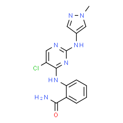 ChemSpider 2D Image | 2-({5-Chloro-2-[(1-methyl-1H-pyrazol-4-yl)amino]-4-pyrimidinyl}amino)benzamide | C15H14ClN7O