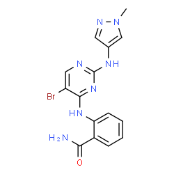 ChemSpider 2D Image | 2-({5-Bromo-2-[(1-methyl-1H-pyrazol-4-yl)amino]-4-pyrimidinyl}amino)benzamide | C15H14BrN7O