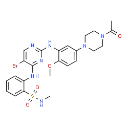 ChemSpider 2D Image | 2-[(2-{[5-(4-Acetyl-1-piperazinyl)-2-methoxyphenyl]amino}-5-bromo-4-pyrimidinyl)amino]-N-methylbenzenesulfonamide | C24H28BrN7O4S