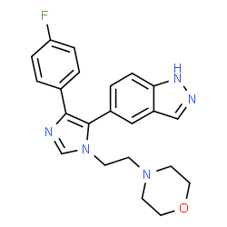 ChemSpider 2D Image | 5-{4-(4-Fluorophenyl)-1-[2-(4-morpholinyl)ethyl]-1H-imidazol-5-yl}-1H-indazole | C22H22FN5O
