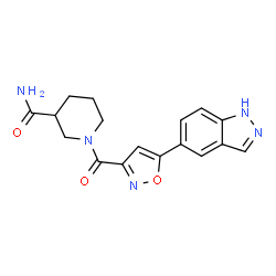 ChemSpider 2D Image | 1-{[5-(1H-Indazol-5-yl)-1,2-oxazol-3-yl]carbonyl}-3-piperidinecarboxamide | C17H17N5O3