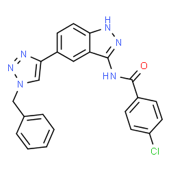 ChemSpider 2D Image | N-[5-(1-Benzyl-1H-1,2,3-triazol-4-yl)-1H-indazol-3-yl]-4-chlorobenzamide | C23H17ClN6O