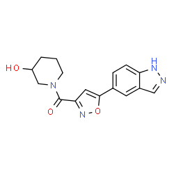 ChemSpider 2D Image | (3-Hydroxy-1-piperidinyl)[5-(1H-indazol-5-yl)-1,2-oxazol-3-yl]methanone | C16H16N4O3