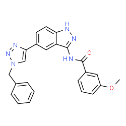 ChemSpider 2D Image | N-[5-(1-Benzyl-1H-1,2,3-triazol-4-yl)-1H-indazol-3-yl]-3-methoxybenzamide | C24H20N6O2