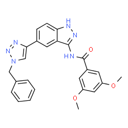 ChemSpider 2D Image | N-[5-(1-Benzyl-1H-1,2,3-triazol-4-yl)-1H-indazol-3-yl]-3,5-dimethoxybenzamide | C25H22N6O3