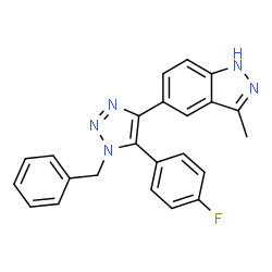 ChemSpider 2D Image | 5-[1-Benzyl-5-(4-fluorophenyl)-1H-1,2,3-triazol-4-yl]-3-methyl-1H-indazole | C23H18FN5