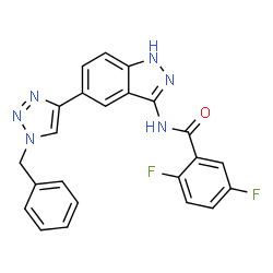 ChemSpider 2D Image | N-[5-(1-Benzyl-1H-1,2,3-triazol-4-yl)-1H-indazol-3-yl]-2,5-difluorobenzamide | C23H16F2N6O