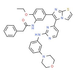 ChemSpider 2D Image | N-{2-Ethoxy-5-[5-(2-{[3-(4-morpholinyl)phenyl]amino}-4-pyrimidinyl)imidazo[2,1-b][1,3]thiazol-6-yl]phenyl}-2-phenylacetamide | C35H33N7O3S