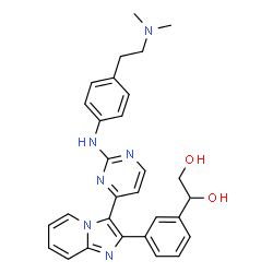 ChemSpider 2D Image | 1-(3-{3-[2-({4-[2-(Dimethylamino)ethyl]phenyl}amino)-4-pyrimidinyl]imidazo[1,2-a]pyridin-2-yl}phenyl)-1,2-ethanediol | C29H30N6O2
