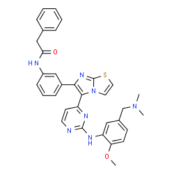 ChemSpider 2D Image | N-(3-{5-[2-({5-[(Dimethylamino)methyl]-2-methoxyphenyl}amino)-4-pyrimidinyl]imidazo[2,1-b][1,3]thiazol-6-yl}phenyl)-2-phenylacetamide | C33H31N7O2S