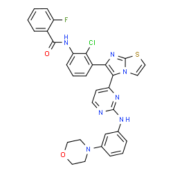 ChemSpider 2D Image | N-{2-Chloro-3-[5-(2-{[3-(4-morpholinyl)phenyl]amino}-4-pyrimidinyl)imidazo[2,1-b][1,3]thiazol-6-yl]phenyl}-2-fluorobenzamide | C32H25ClFN7O2S