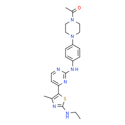 ChemSpider 2D Image | 1-{4-[4-({4-[2-(Ethylamino)-4-methyl-1,3-thiazol-5-yl]-2-pyrimidinyl}amino)phenyl]-1-piperazinyl}ethanone | C22H27N7OS