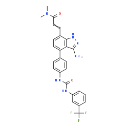 ChemSpider 2D Image | 3-{3-Amino-4-[4-({[3-(trifluoromethyl)phenyl]carbamoyl}amino)phenyl]-1H-indazol-7-yl}-N,N-dimethylacrylamide | C26H23F3N6O2