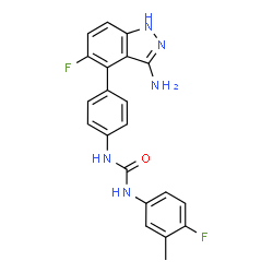 ChemSpider 2D Image | 1-[4-(3-Amino-5-fluoro-1H-indazol-4-yl)phenyl]-3-(4-fluoro-3-methylphenyl)urea | C21H17F2N5O