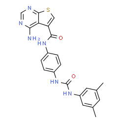 ChemSpider 2D Image | 4-Amino-N-(4-{[(3,5-dimethylphenyl)carbamoyl]amino}phenyl)thieno[2,3-d]pyrimidine-5-carboxamide | C22H20N6O2S