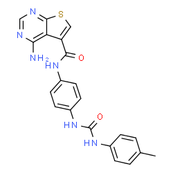 ChemSpider 2D Image | 4-Amino-N-(4-{[(4-methylphenyl)carbamoyl]amino}phenyl)thieno[2,3-d]pyrimidine-5-carboxamide | C21H18N6O2S