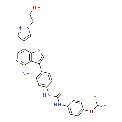 ChemSpider 2D Image | 1-(4-{4-Amino-7-[1-(2-hydroxyethyl)-1H-pyrazol-4-yl]thieno[3,2-c]pyridin-3-yl}phenyl)-3-[4-(difluoromethoxy)phenyl]urea | C26H22F2N6O3S