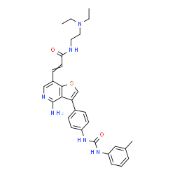 ChemSpider 2D Image | 3-[4-Amino-3-(4-{[(3-methylphenyl)carbamoyl]amino}phenyl)thieno[3,2-c]pyridin-7-yl]-N-[2-(diethylamino)ethyl]acrylamide | C30H34N6O2S