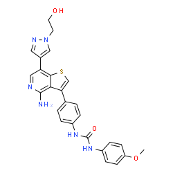 ChemSpider 2D Image | 1-(4-{4-Amino-7-[1-(2-hydroxyethyl)-1H-pyrazol-4-yl]thieno[3,2-c]pyridin-3-yl}phenyl)-3-(4-methoxyphenyl)urea | C26H24N6O3S