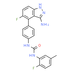 ChemSpider 2D Image | 1-[4-(3-Amino-5-fluoro-1H-indazol-4-yl)phenyl]-3-(2-fluoro-5-methylphenyl)urea | C21H17F2N5O