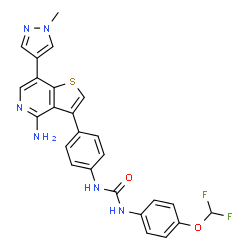ChemSpider 2D Image | 1-{4-[4-Amino-7-(1-methyl-1H-pyrazol-4-yl)thieno[3,2-c]pyridin-3-yl]phenyl}-3-[4-(difluoromethoxy)phenyl]urea | C25H20F2N6O2S