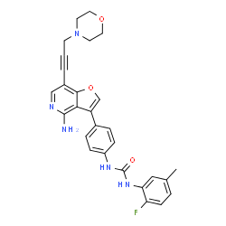 ChemSpider 2D Image | 1-(4-{4-Amino-7-[3-(4-morpholinyl)-1-propyn-1-yl]furo[3,2-c]pyridin-3-yl}phenyl)-3-(2-fluoro-5-methylphenyl)urea | C28H26FN5O3
