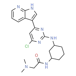 ChemSpider 2D Image | N-(3-{[4-Chloro-6-(1H-pyrrolo[2,3-b]pyridin-3-yl)-2-pyrimidinyl]amino}cyclohexyl)-N~2~,N~2~-dimethylglycinamide | C21H26ClN7O
