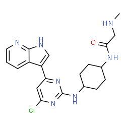 ChemSpider 2D Image | N-(4-{[4-Chloro-6-(1H-pyrrolo[2,3-b]pyridin-3-yl)-2-pyrimidinyl]amino}cyclohexyl)-N~2~-methylglycinamide | C20H24ClN7O