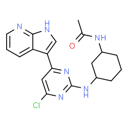 ChemSpider 2D Image | N-(3-{[4-Chloro-6-(1H-pyrrolo[2,3-b]pyridin-3-yl)-2-pyrimidinyl]amino}cyclohexyl)acetamide | C19H21ClN6O