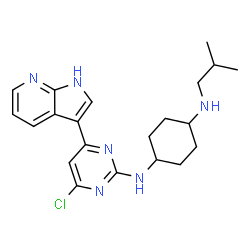 ChemSpider 2D Image | N-[4-Chloro-6-(1H-pyrrolo[2,3-b]pyridin-3-yl)-2-pyrimidinyl]-N'-isobutyl-1,4-cyclohexanediamine | C21H27ClN6