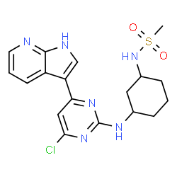 ChemSpider 2D Image | N-(3-{[4-Chloro-6-(1H-pyrrolo[2,3-b]pyridin-3-yl)-2-pyrimidinyl]amino}cyclohexyl)methanesulfonamide | C18H21ClN6O2S
