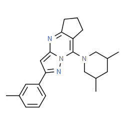 ChemSpider 2D Image | 8-(3,5-Dimethyl-1-piperidinyl)-2-(3-methylphenyl)-6,7-dihydro-5H-cyclopenta[d]pyrazolo[1,5-a]pyrimidine | C23H28N4