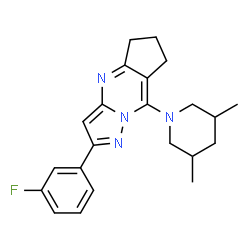 ChemSpider 2D Image | 8-(3,5-Dimethyl-1-piperidinyl)-2-(3-fluorophenyl)-6,7-dihydro-5H-cyclopenta[d]pyrazolo[1,5-a]pyrimidine | C22H25FN4