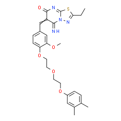 ChemSpider 2D Image | 6-(4-{2-[2-(3,4-Dimethylphenoxy)ethoxy]ethoxy}-3-methoxybenzylidene)-2-ethyl-5-imino-5,6-dihydro-7H-[1,3,4]thiadiazolo[3,2-a]pyrimidin-7-one | C27H30N4O5S